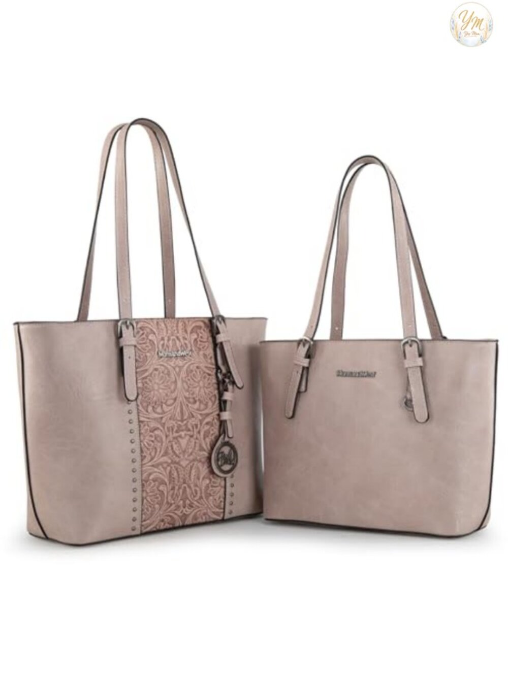 Vegan Leather Tote Bag Set Embossed Western Style 2pc Purse Handbags